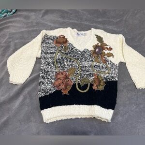 Fairset Vintage Floral Knit Sweater – Made in Korea (Medium)